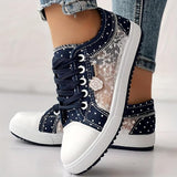 Women’s Sneakers Lace-Up Dotted Panels Rounded Toe Cap – Market Visit