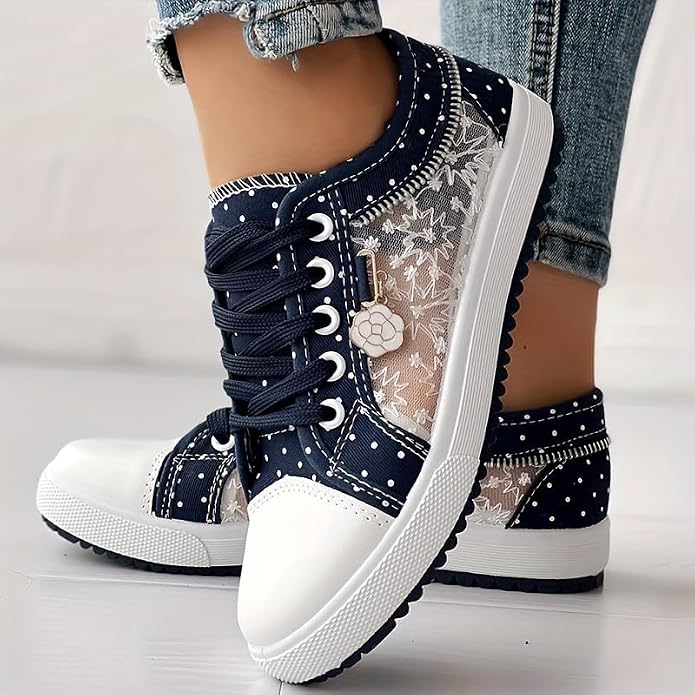 Women’s Sneakers Lace-Up Dotted Panels Rounded Toe Cap – Market Visit