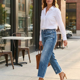 Women’s Straight-Leg Cropped Jeans Distressed Frayed Hem – City Market Visits
