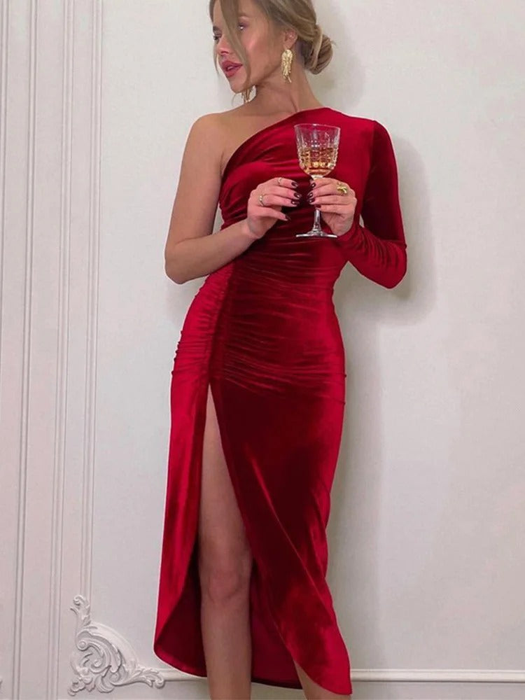 Women’s Assymetric Formal Evening Midi Dress - Cocktail Party