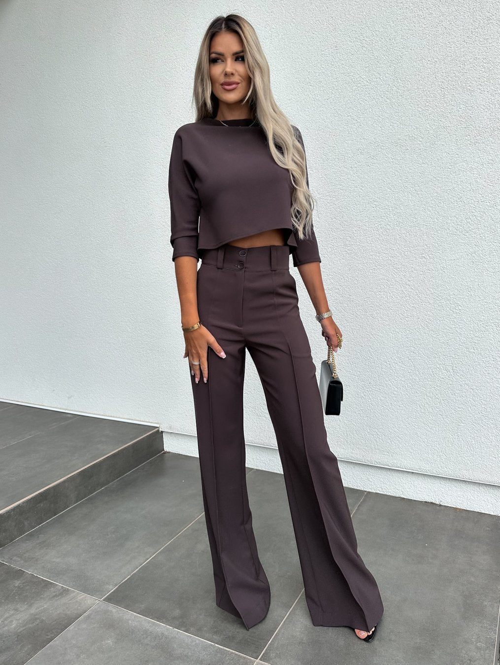Women's 2 Piece SetCropped Top Wide Leg High Neck – Cocktail Party