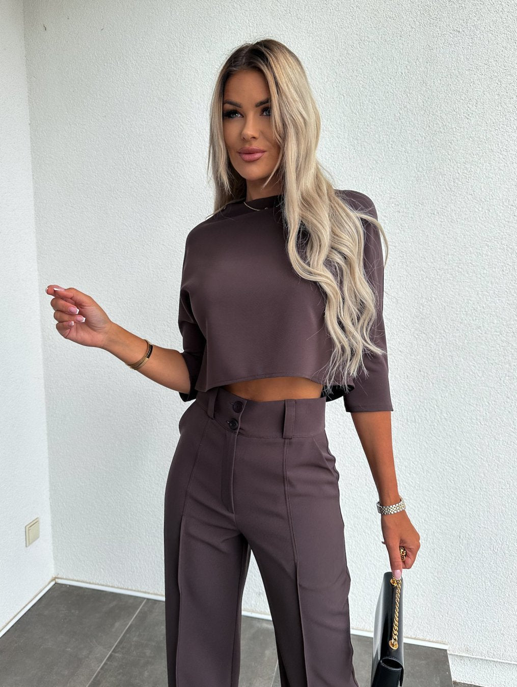 Women's 2 Piece SetCropped Top Wide Leg High Neck – Cocktail Party