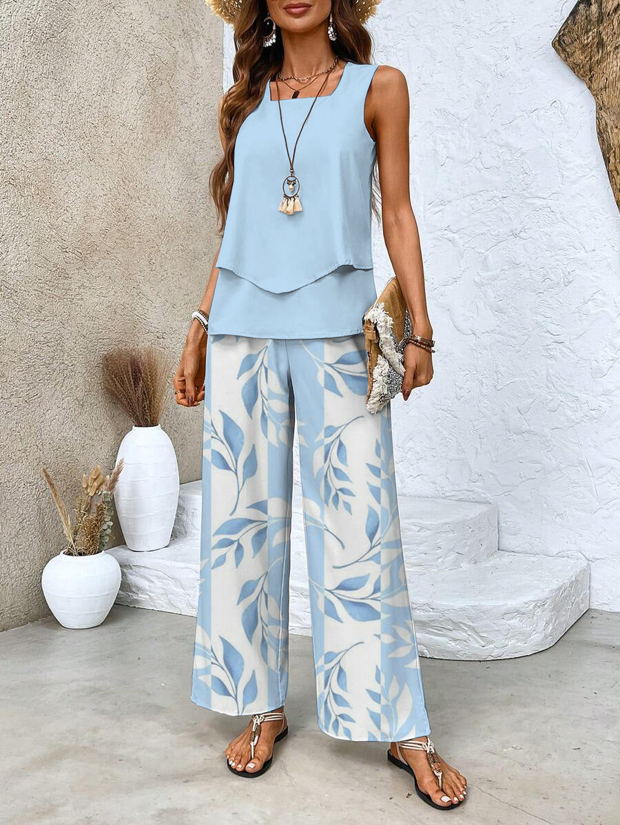 Women's 2 Piece Set Tank Top Wide Leg Straight Neck – Going Out