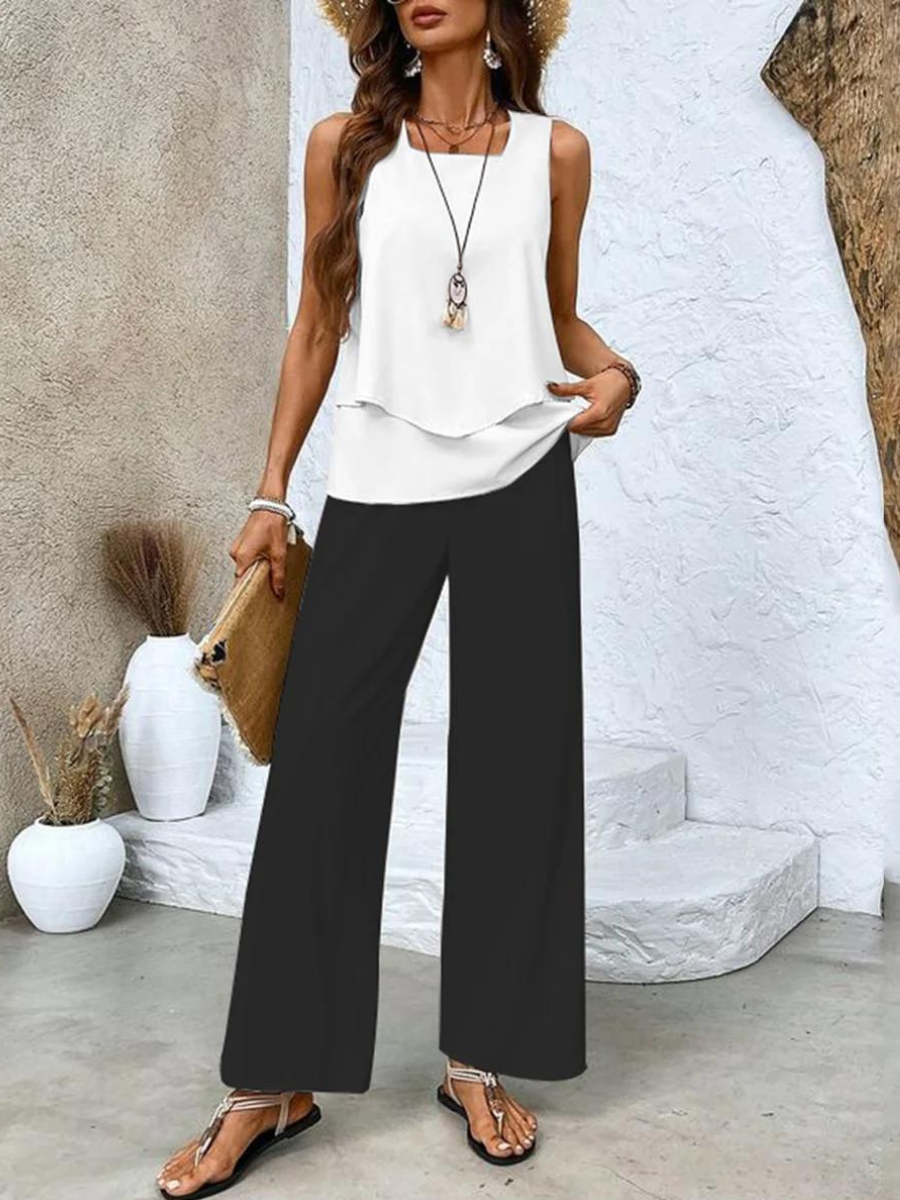 Women's 2 Piece Set Tank Top Wide Leg Straight Neck – Going Out