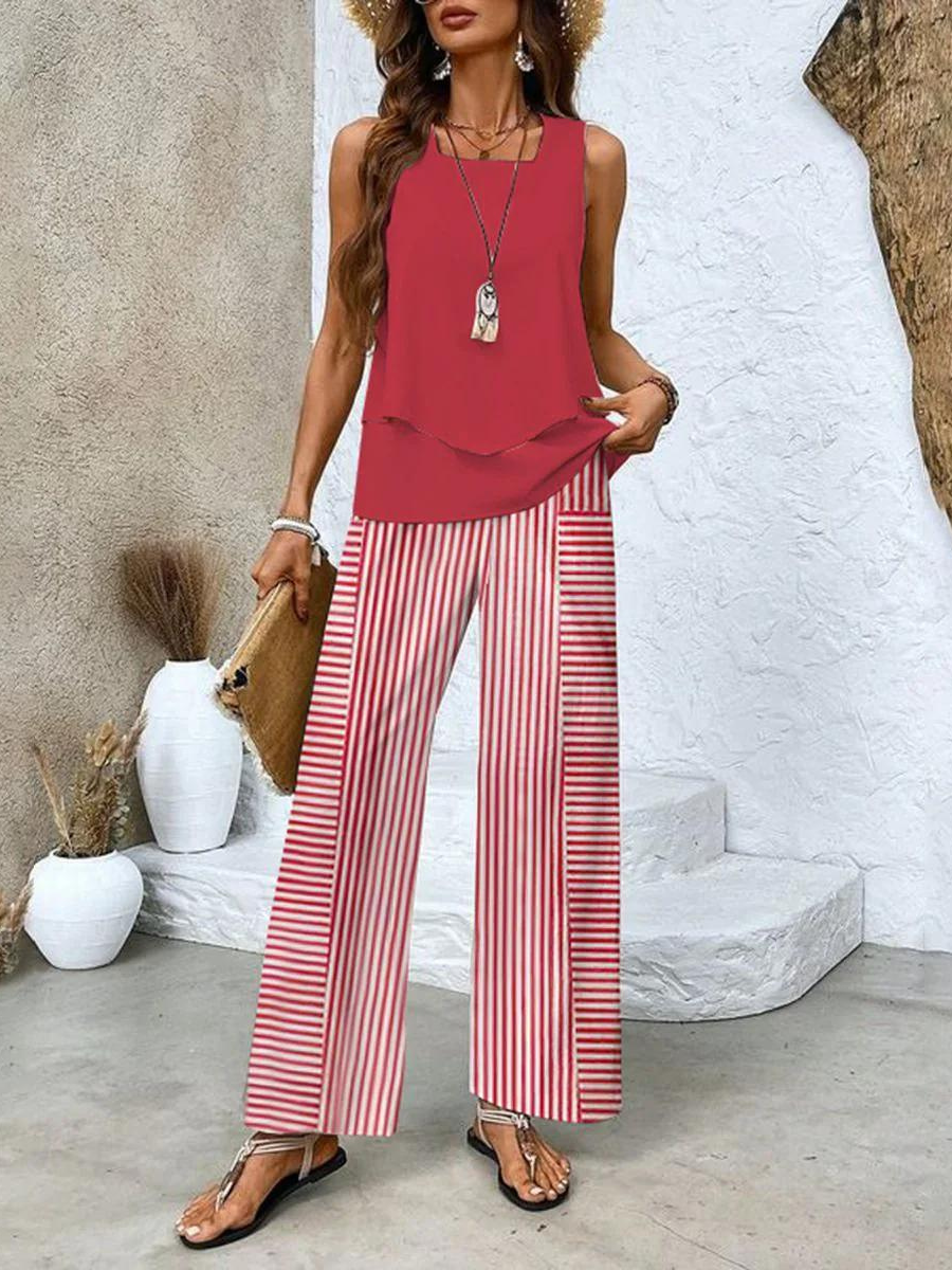 Women's 2 Piece Set Tank Top Wide Leg Straight Neck – Going Out