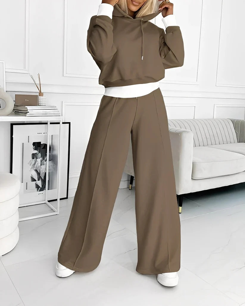 Women's 2 Piece Tracksuit Set Cropped Hoodie Wide Leg – Sporty Look