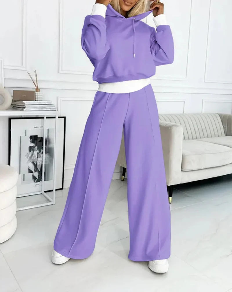 Women's 2 Piece Tracksuit Set Cropped Hoodie Wide Leg – Sporty Look