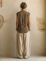 Women's 3-Piece Set Printed Top Trousers Long Outer Layer – Cultural Festival