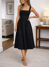 Women's A-Line Midi Dress Square Neck Smocked Back – Cocktail Party