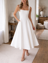 Women's A-Line Midi Dress Square Neck Wide Strap – Bridal Shower Brunch