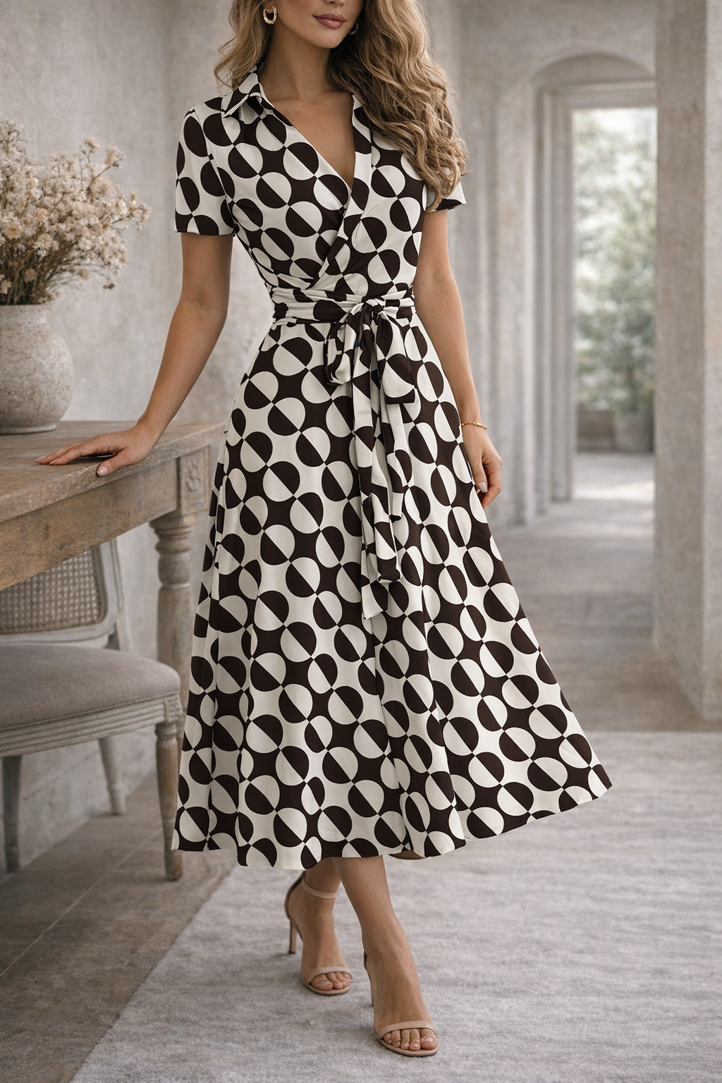 Women's A-Line Midi Dress Waist Tie Sleeved – Garden Party Reception