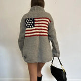 Women's American Flag Oversized Turtleneck Sweater Long Sleeves Ribbed – Weekend Outings