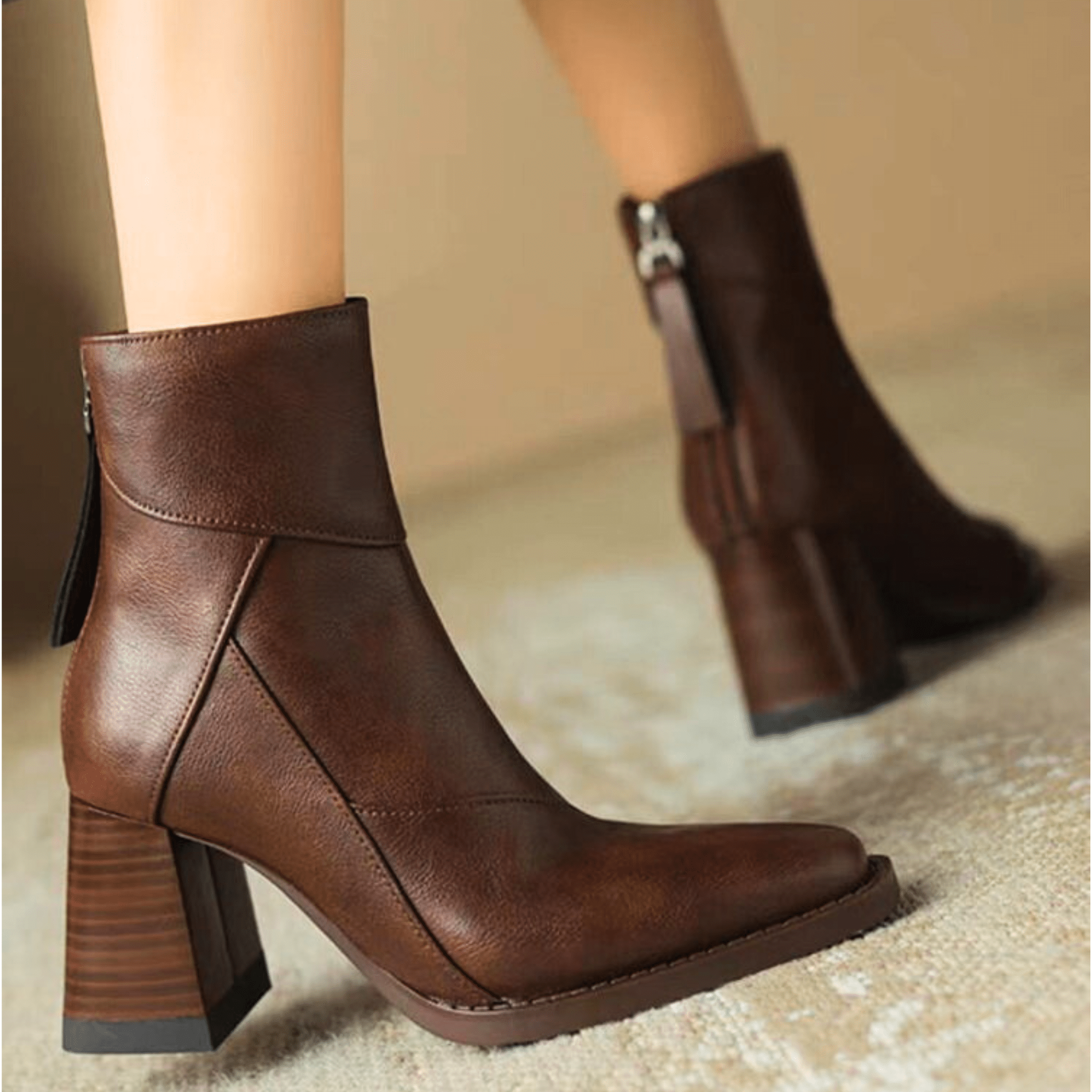 Women's Ankle Boots Block Heel Tassel Zip Rounded Toe – Office Wear