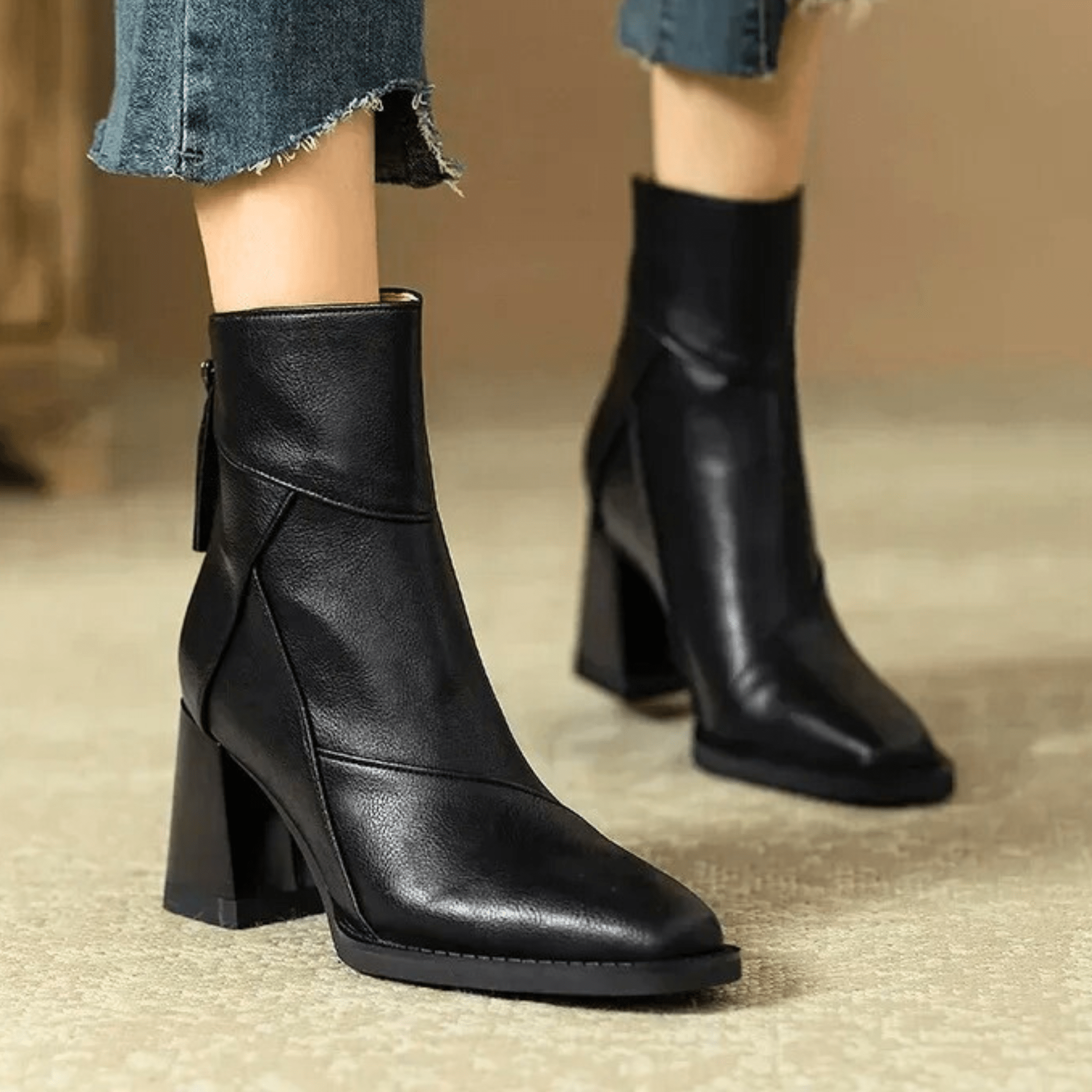 Women's Ankle Boots Block Heel Tassel Zip Rounded Toe – Office Wear