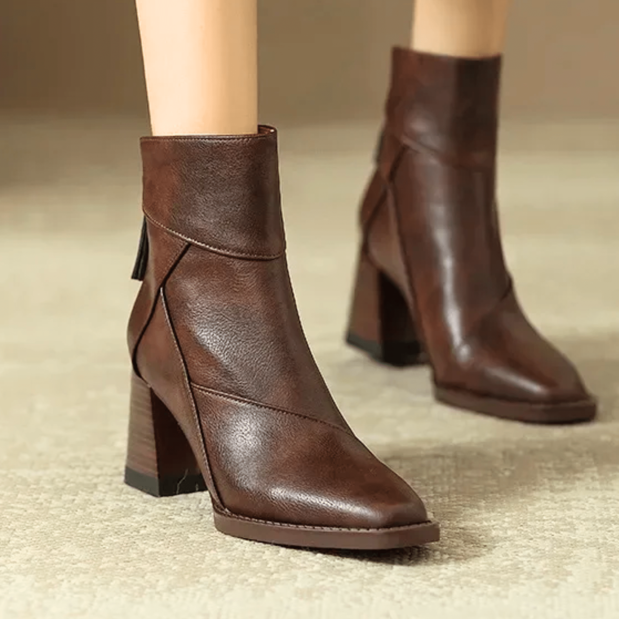 Women's Ankle Boots Block Heel Tassel Zip Rounded Toe – Office Wear