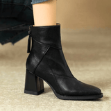 Women's Ankle Boots Block Heel Tassel Zip Rounded Toe – Office Wear