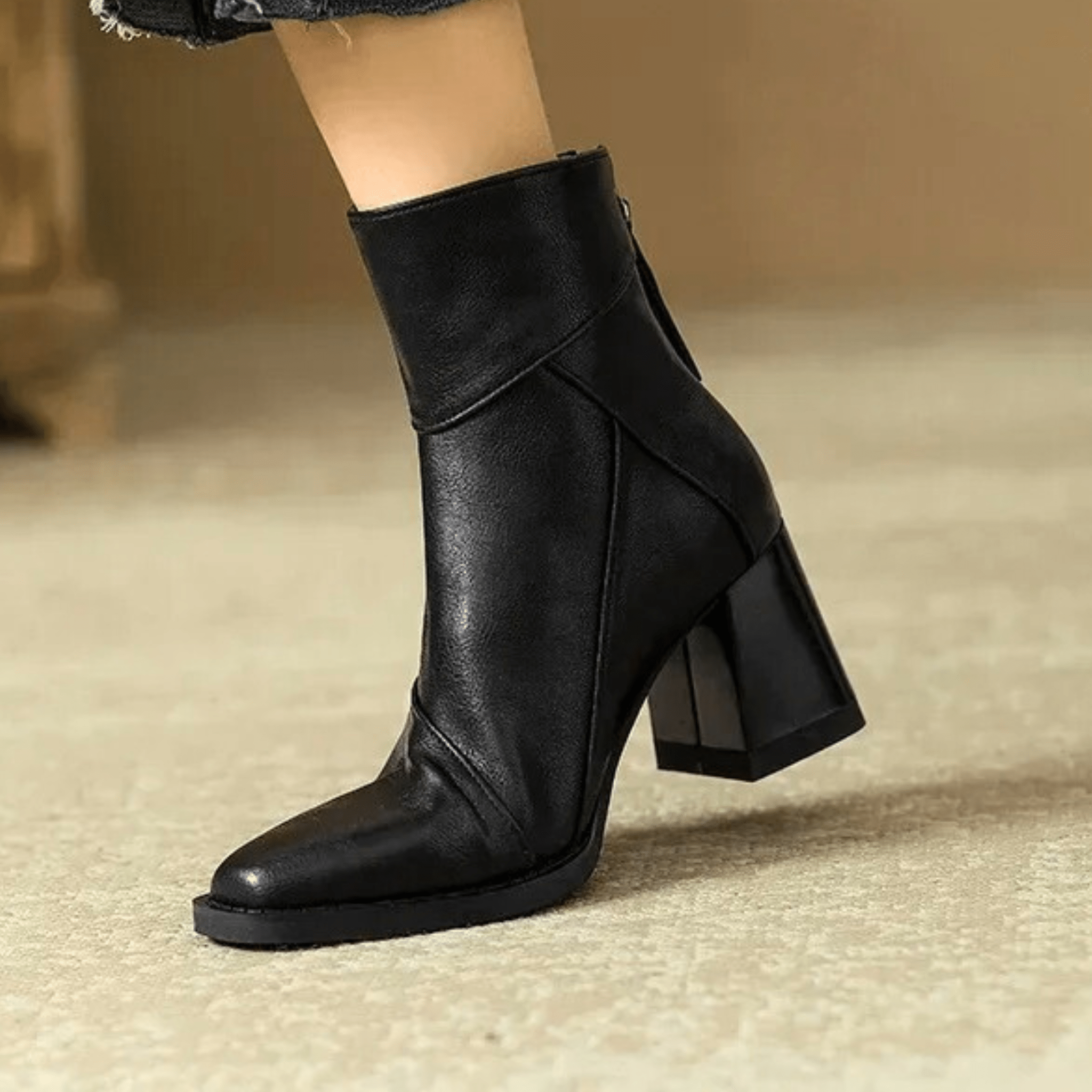 Women's Ankle Boots Block Heel Tassel Zip Rounded Toe – Office Wear