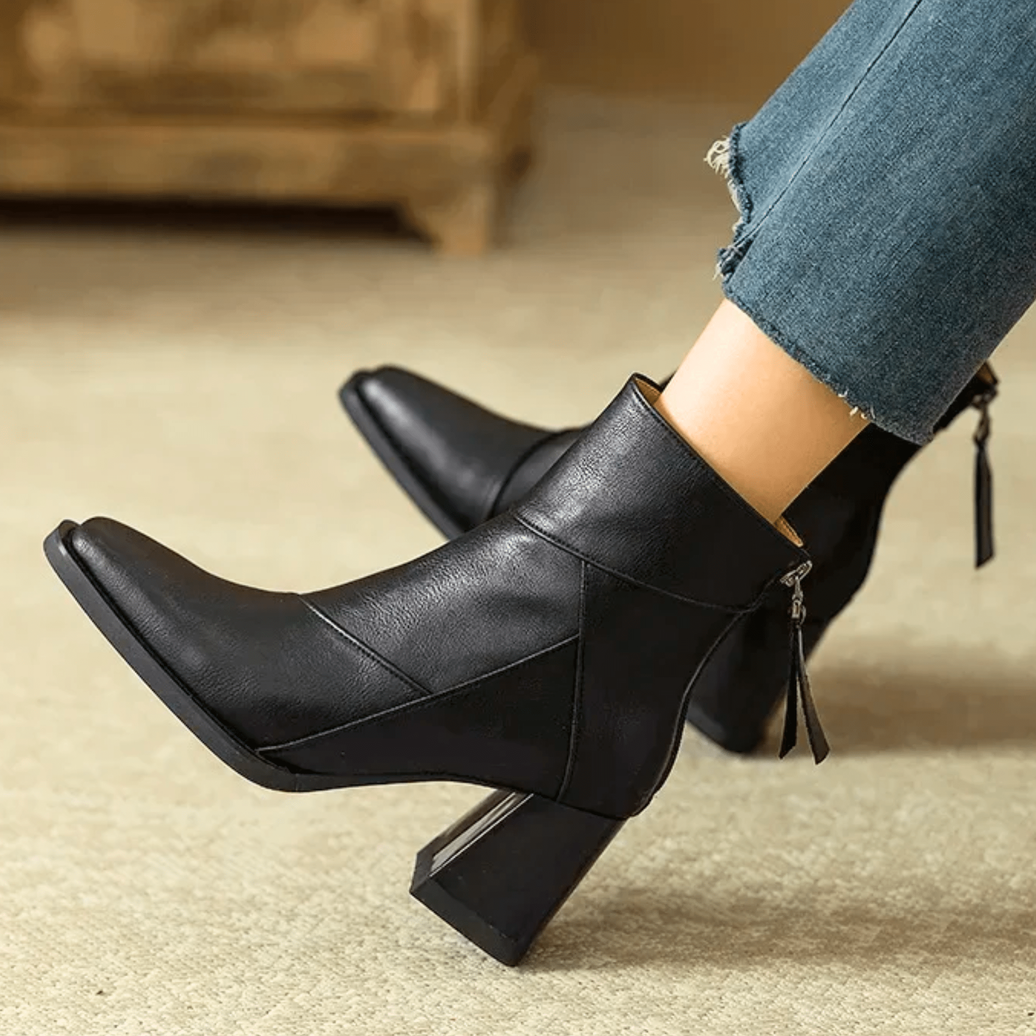 Women's Ankle Boots Block Heel Tassel Zip Rounded Toe – Office Wear