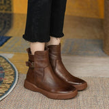 Women's Ankle Boots Buckle Strap Round Toe Platform Sole – Weekend Outing