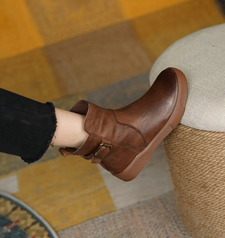 Women's Ankle Boots Buckle Strap Round Toe Platform Sole – Weekend Outing