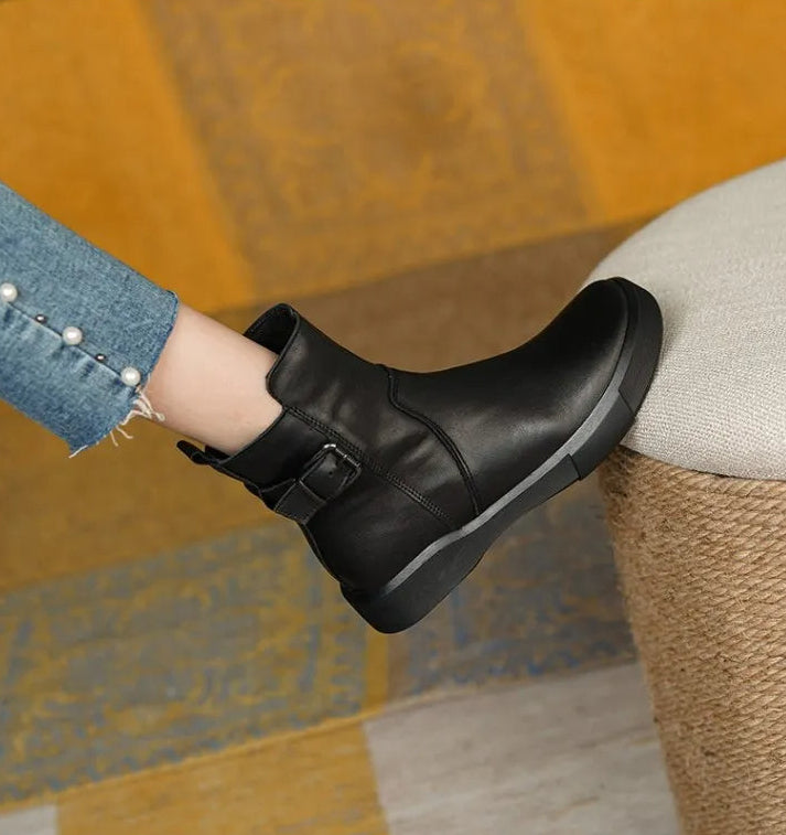 Women's Ankle Boots Buckle Strap Round Toe Platform Sole – Weekend Outing