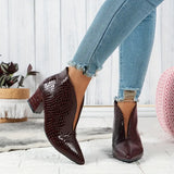 Women's Ankle Boots Croc Embossed Pointed Toe Block Heel – Night Out