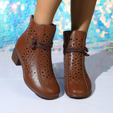 Women's Ankle Boots Cutout Round Toe Block Heel Rope Accent – Dinner Outing