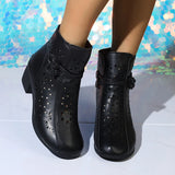 Women's Ankle Boots Cutout Round Toe Block Heel Rope Accent – Dinner Outing