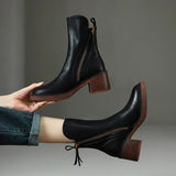Women's Ankle Boots Side Zip Block Heel Round Toe – Weekend Outing