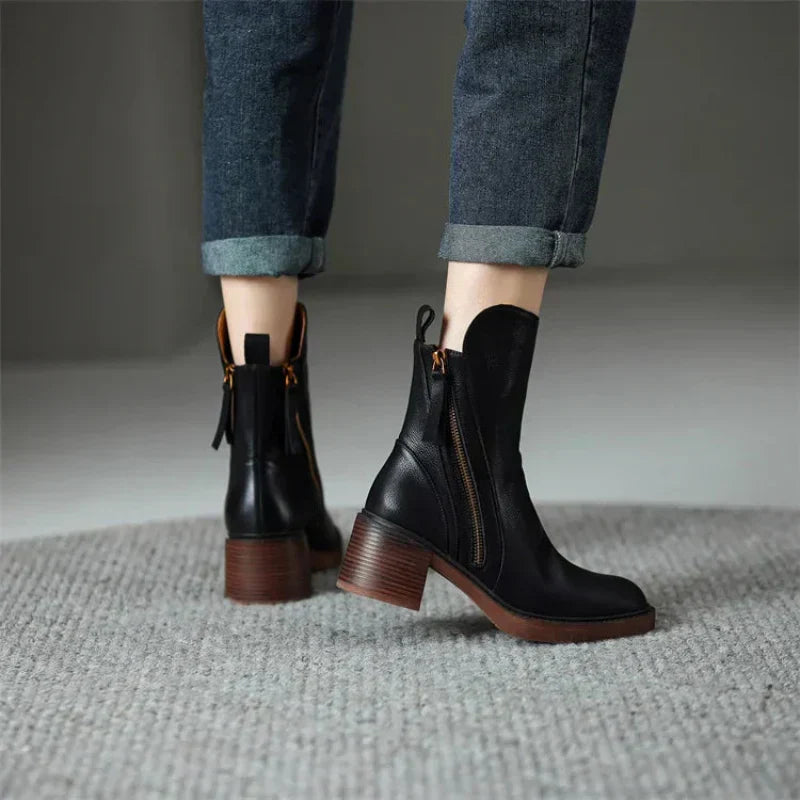 Women's Ankle Boots Side Zip Block Heel Round Toe – Weekend Outing