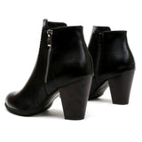 Women's Ankle Boots Side Zip Round Toe High Block Heel – Office Day