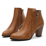 Women's Ankle Boots Side Zip Round Toe High Block Heel – Office Day