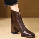Women's Ankle Boots Square Toe Block Heel Front Zip – Evening Casual Style