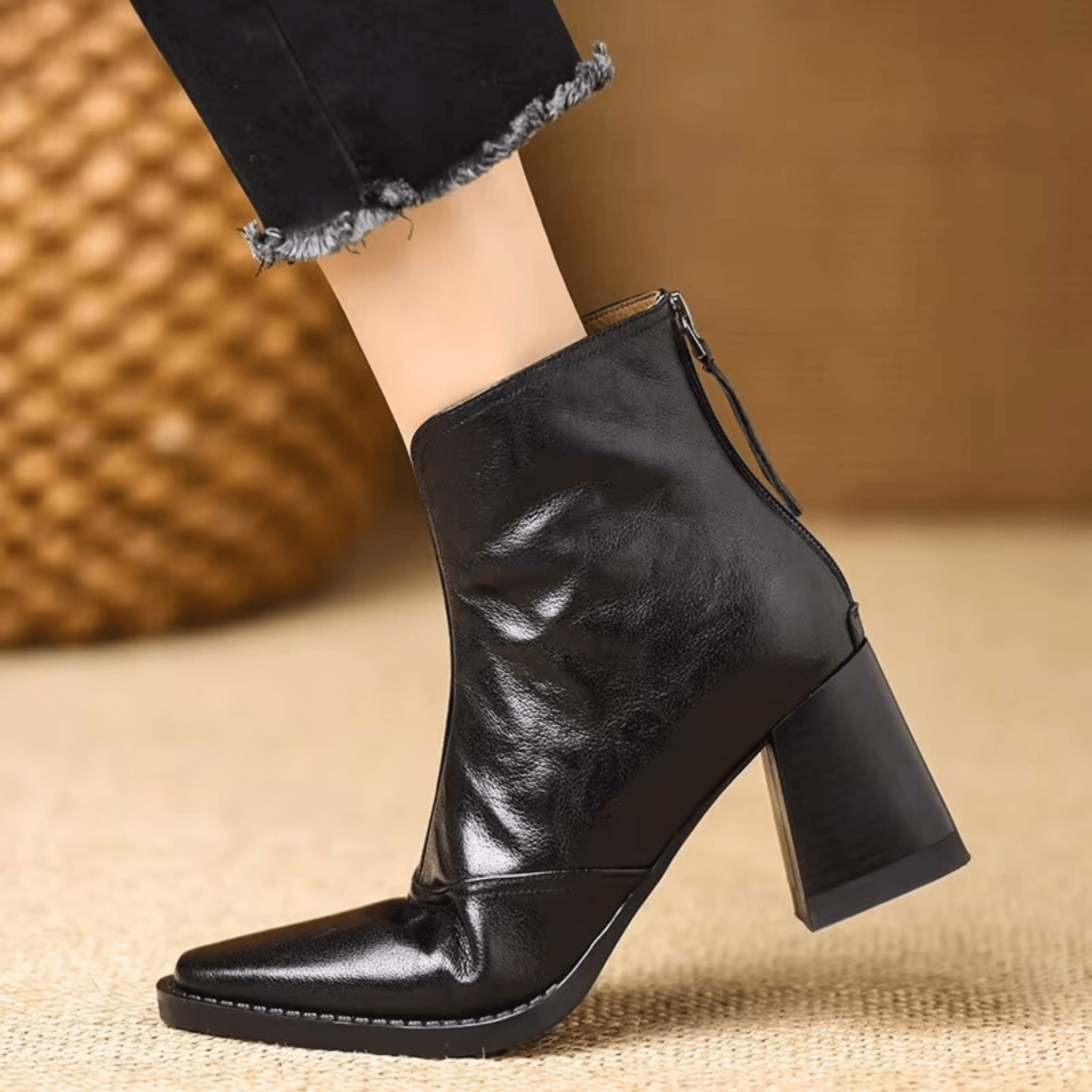 Women's Ankle Boots Square Toe Block Heel Front Zip – Evening Casual Style