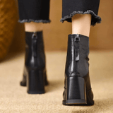 Women's Ankle Boots Square Toe Block Heel Front Zip – Evening Casual Style