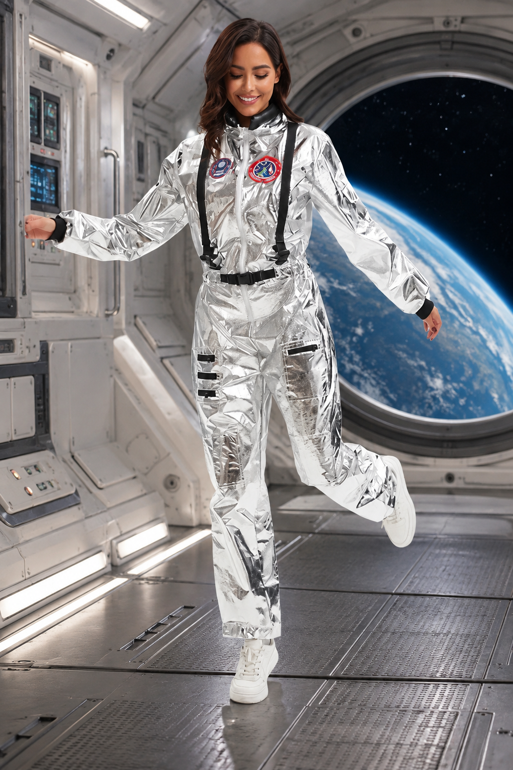Women's Astronaut Jumpsuit Costume Long Sleeve Zip Front – Halloween Expo