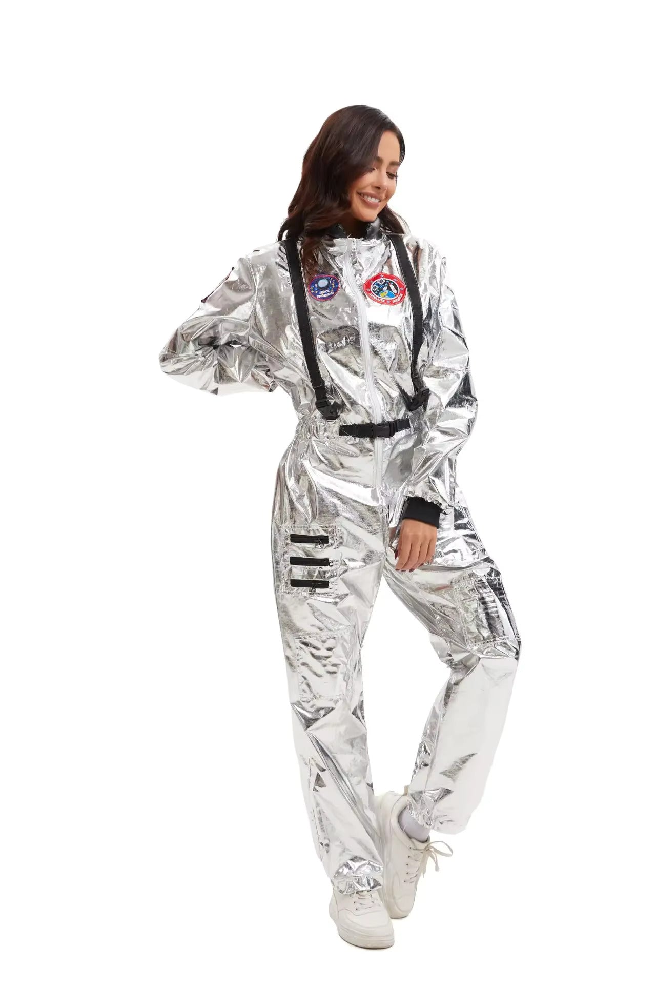 Women's Astronaut Jumpsuit Costume Long Sleeve Zip Front – Halloween Expo