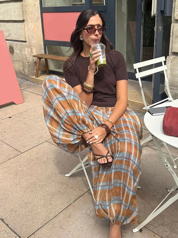 Women's Baggy Pants Plaid Drawstring Gathered Cuffs – Outdoor Market