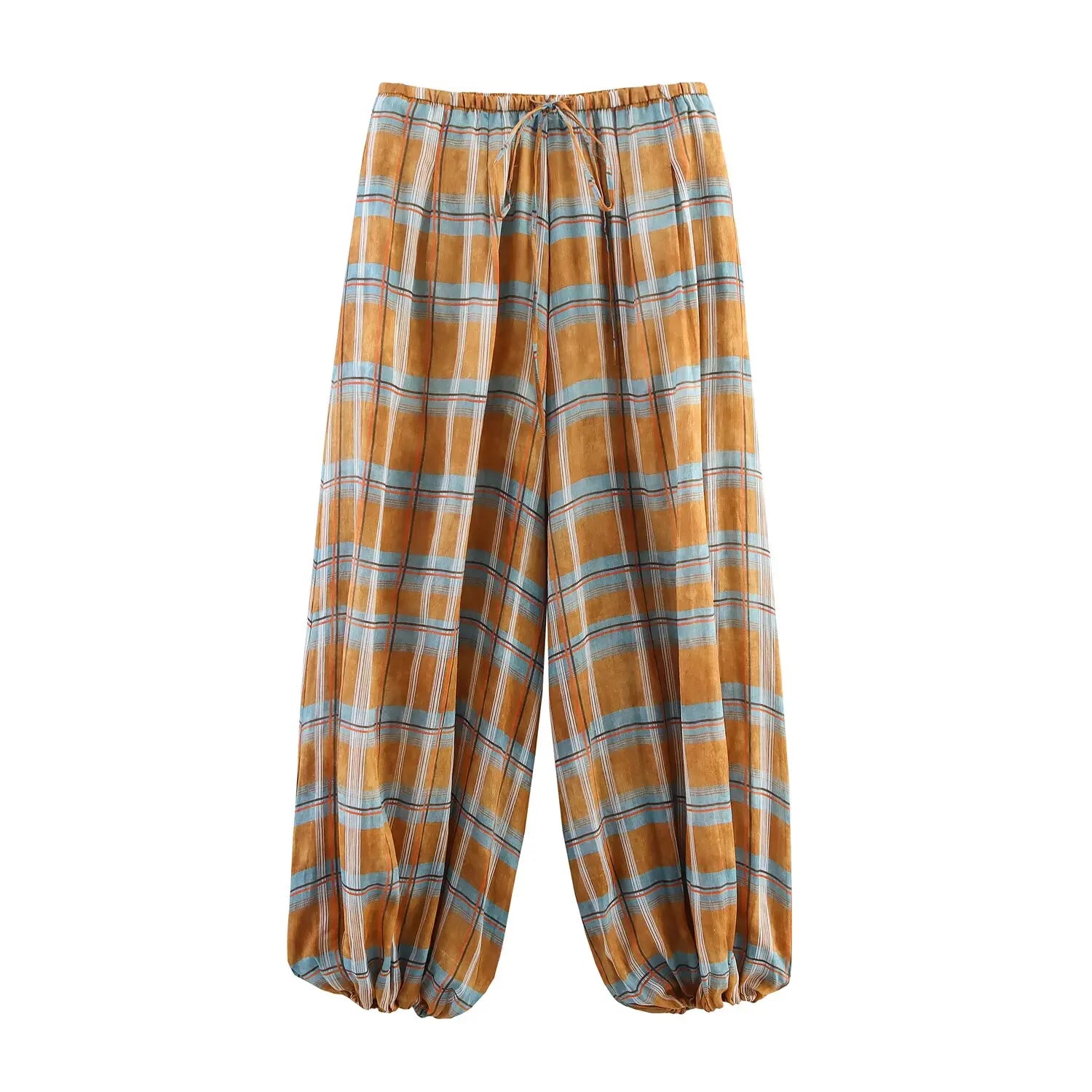 Women's Baggy Pants Plaid Drawstring Gathered Cuffs – Outdoor Market
