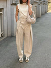 Women's Balloon Pants Pleated Front Wide Leg Tapered Hem – Work Conference