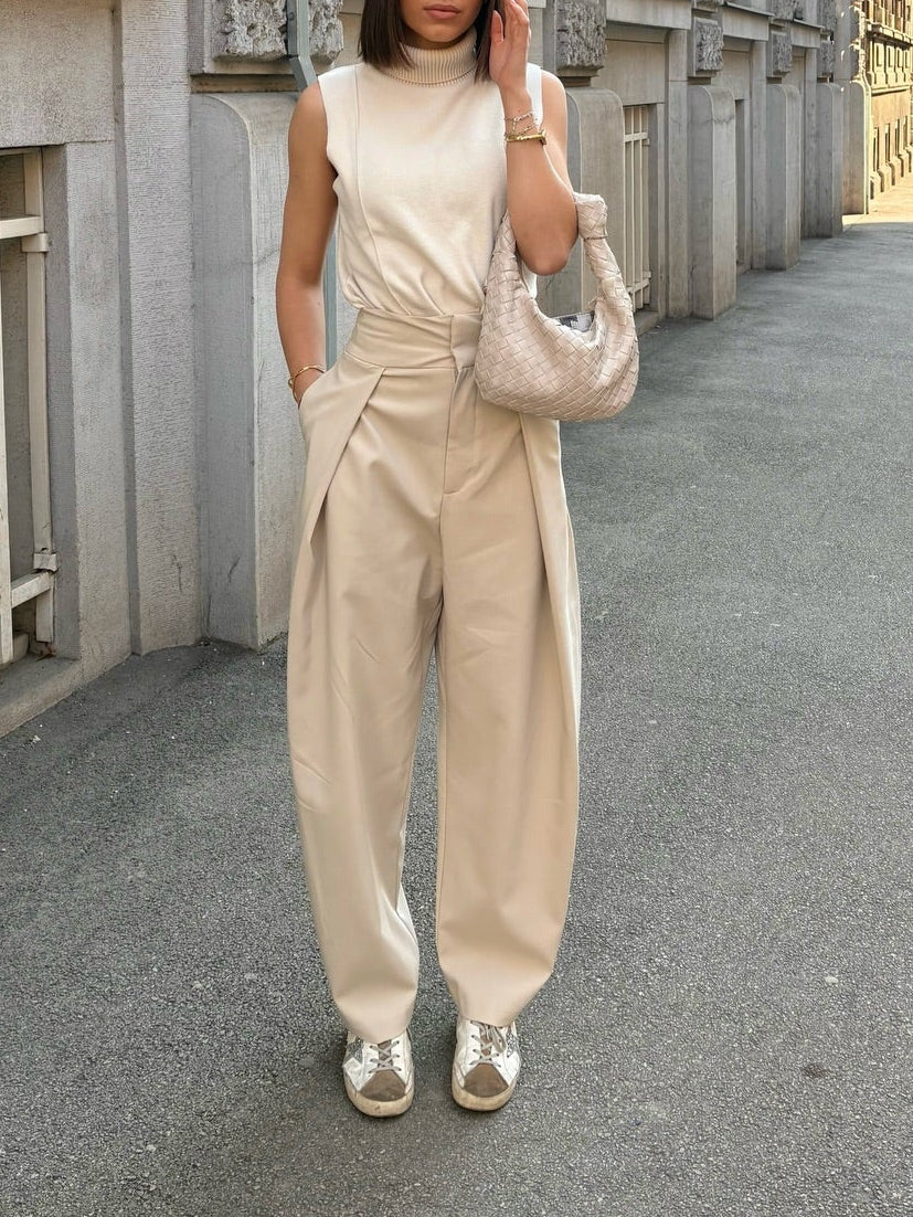 Women's Balloon Pants Pleated Front Wide Leg Tapered Hem – Work Conference