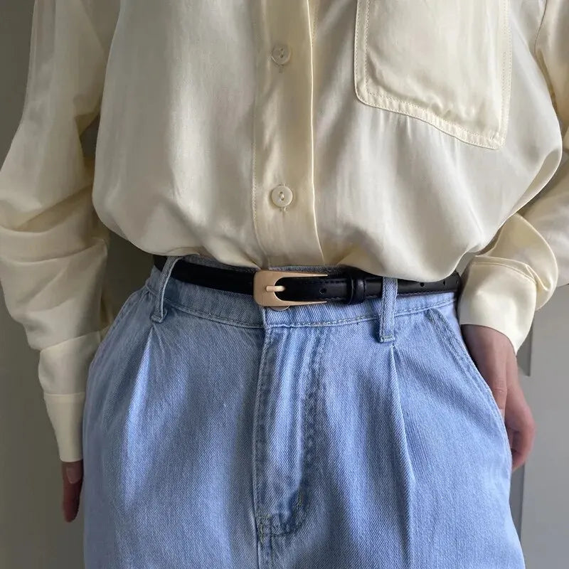Women's Belt Black Slim Square Buckle – Going Out