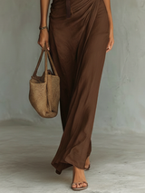 Women's Belted Maxi Dress Cowl Neck Sleeveless – Wedding Guest Reception