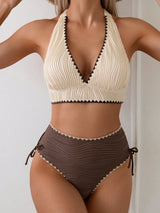 Women's Bikini Set High Waisted Halter Neck Tie Side – Beach Vacation