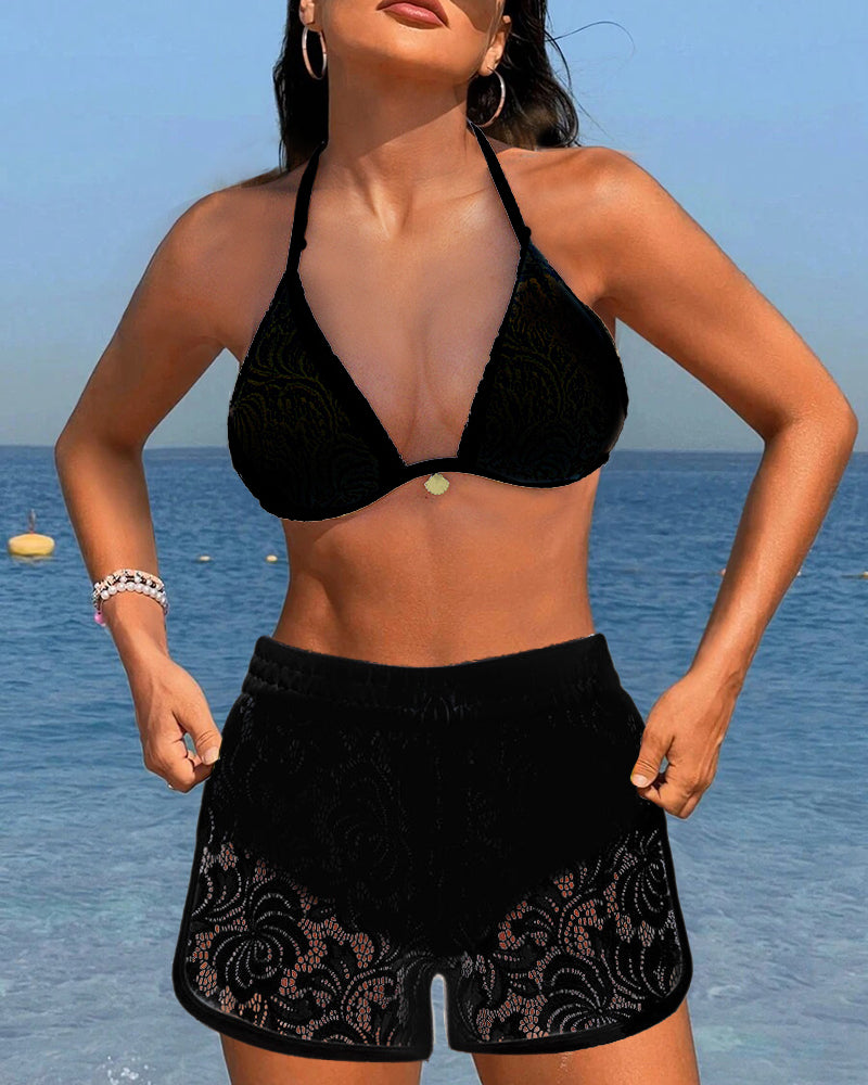 Women's Bikini Set Lace Detail Adjustable Strap Tummy Control – Beach Vacation