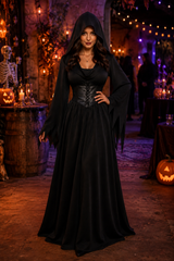 Women's Black Vampire Costume Hooded Lace Up – Halloween Masquerade