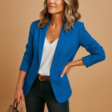 Women's Blazer Button Front Notched Lapel Long Sleeve – Office Wear