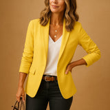 Women's Blazer Button Front Notched Lapel Long Sleeve – Office Wear