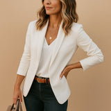 Women's Blazer Button Front Notched Lapel Long Sleeve – Office Wear