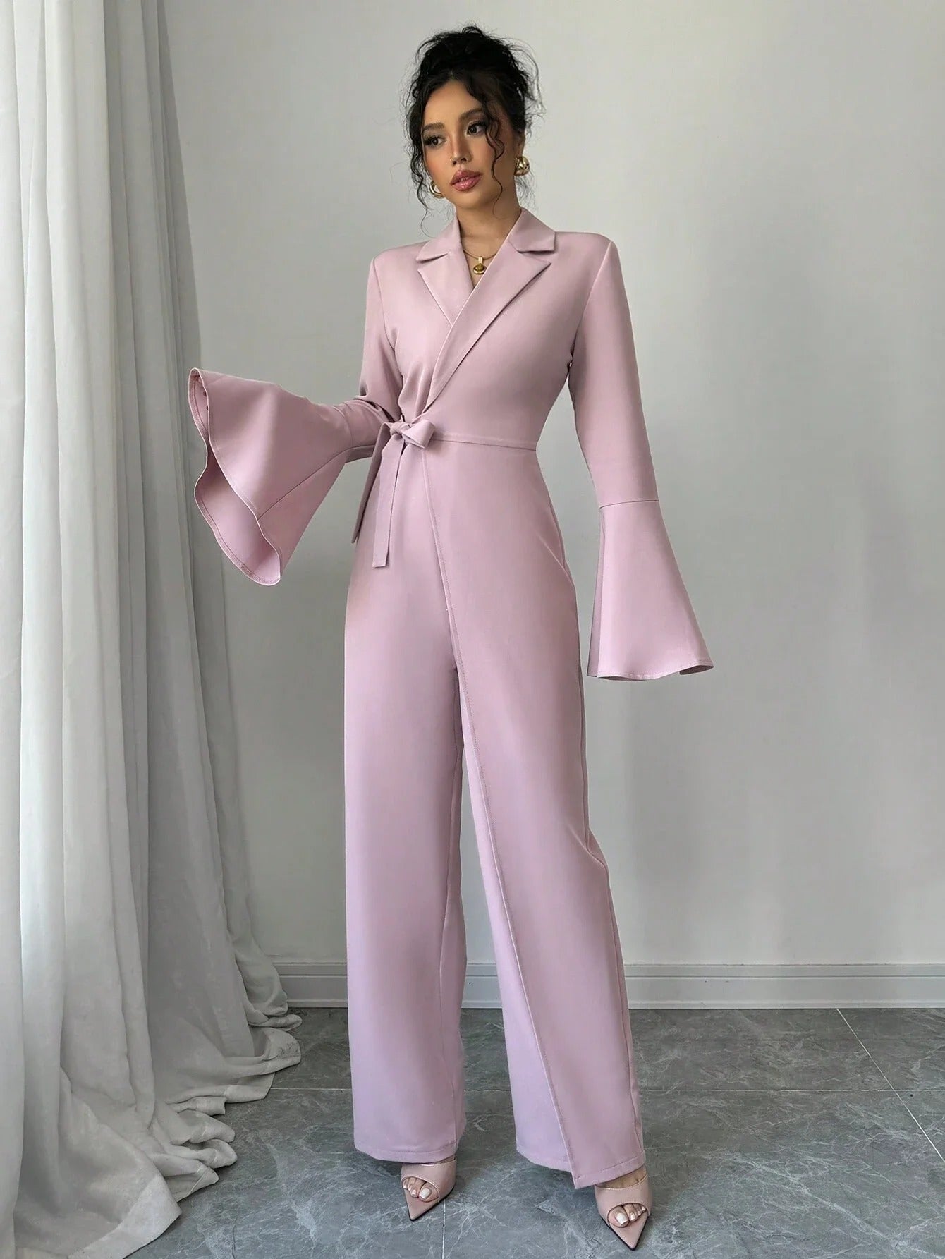 Women's Blazer Jumpsuit Wrap Wide Leg Bell Sleeve – Going Out Reception